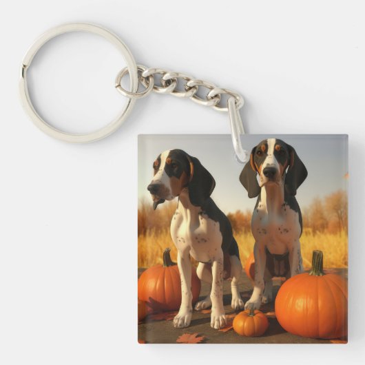 Treining Walker Coonhound Puppy Herfst Pompoen Sleutelhanger (Voorkant)