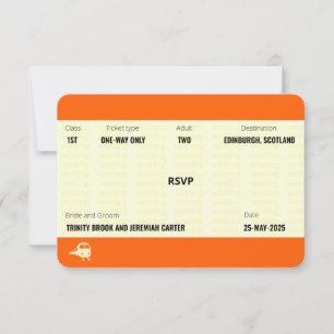 Treinkaartje geïnspireerd Huwelijksreactie RSVP Kaartje