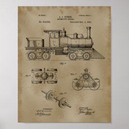 Treinlocomotief Patenttekening Poster