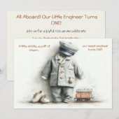 Treinmachinist 1e verjaardag jongen thema kaart (Voorkant / Achterkant)