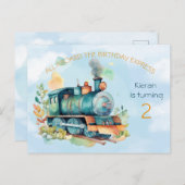 Treinmachinist jongen 2e verjaardagsuitnodiging ka uitnodiging briefkaart (Voorkant / Achterkant)