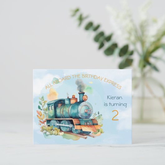 Treinmachinist jongen 2e verjaardagsuitnodiging ka uitnodiging briefkaart (Staand voorkant)