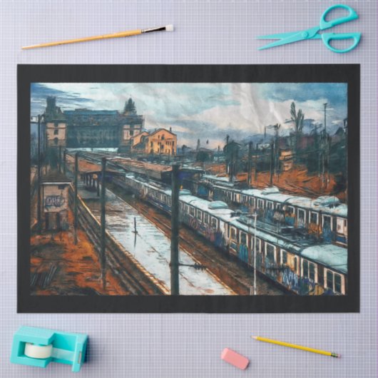 treinstation 20x30-decoupage tissuepapier (Craft)
