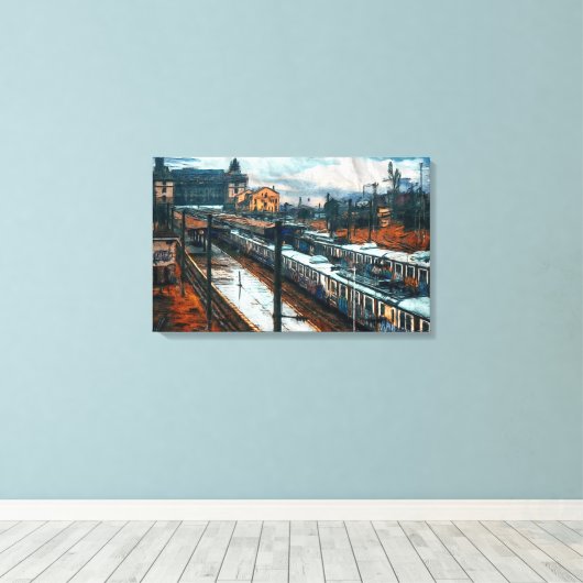 treinstation canvas afdruk (Insitu (Houten vloer))