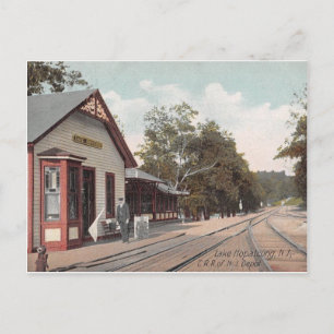 Treinstation, Lake Hopatcong, Vintage van New Jers Briefkaart