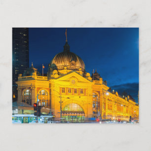 Treinstation Melbourne 's nachts Briefkaart