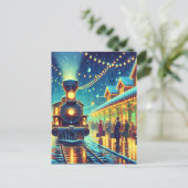 treinstation op kerstavond personaliseren briefkaart (Staand voorkant)