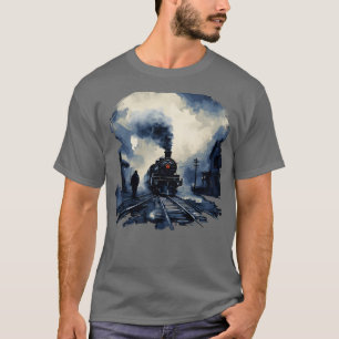 Treinstation scène stoomlocomotief t-shirt