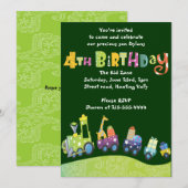 Treintrein 4e verjaardag Fijne vierde uitnodiging (Voorkant / Achterkant)