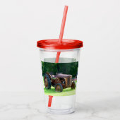 Trekkerbekertje met deksel en stro acryl drinkbeker (Achterkant)