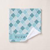 Trellis Bleu Marocain, Quatrefoil, Votre Nom (Gant de toilette)