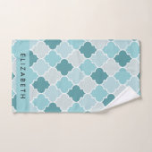 Trellis Bleu Marocain, Quatrefoil, Votre Nom (Serviette à main)