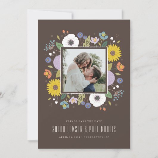 Trellis Bloem Frame Bewaar de Datum - Bruin Save The Date (Voorkant)