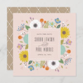 Trellis Bloem Frame Bewaar de Datum - Roze Save The Date (Voorkant / Achterkant)