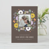 Trellis Flower Lijst Save the Date - Brown (Staand voorkant)