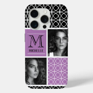 Trellis Pattern Foto Collage & Monogram iPhone 15 Pro Case