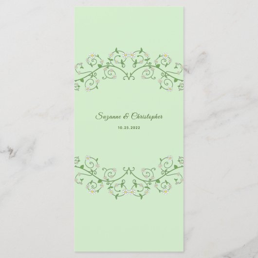 Trellis White Vine Heart sur Mint Flat Menu (Dos)