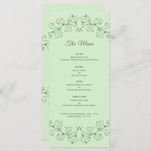 Trellis White Vine Heart sur Mint Flat Menu (Devant / Derrière)