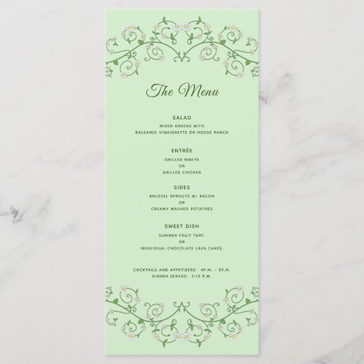 Trellis White Vine Heart sur Mint Flat Menu (Devant)