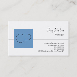 Trend Blue Stripe Monogram White Visitekaartje