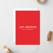 Trend Bright Red Professional Plain Modern Elegant Notitiekaartje (Voorkant / Achterkant in situ)