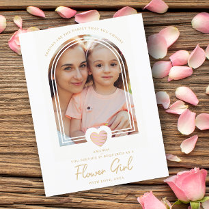 Trend Fancy Bloemenmeisje Pink Heart Photo Voorste Briefkaart