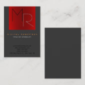 Trend Grey Red Unique Monogram Plain Visitekaartje (Voorkant / Achterkant)