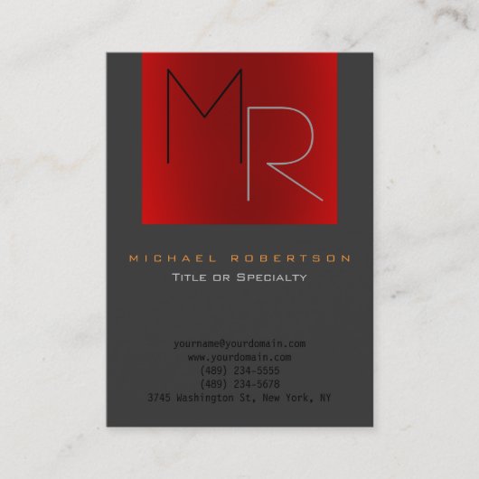 Trend Grey Red Unique Monogram Plain Visitekaartje (Voorkant)