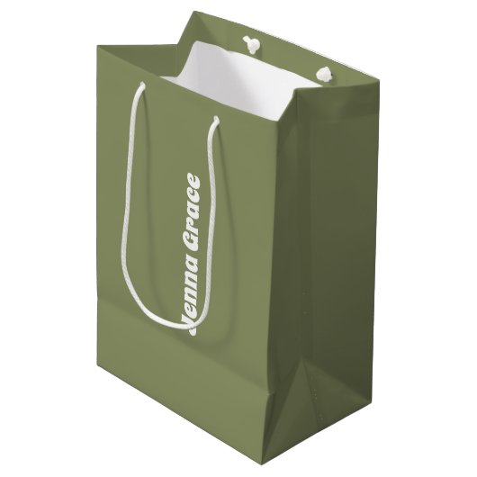 Trend Kleur Reed Groen Gepersonaliseerd Naam Gift  Medium Cadeauzakje (Voorkant Gekanteld)