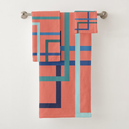 Trend kleuren Pantone 2019 blauw en groene vierkan Bad Handdoek (Insitu)