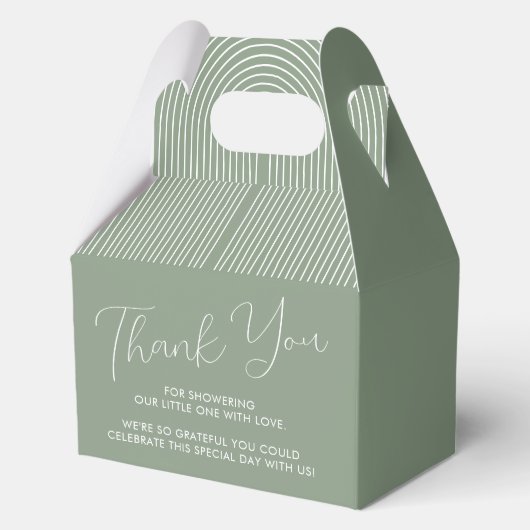 Trend Sage Green Baby Shower Script Bedankdoosjes (Achterkant)