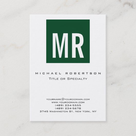 Trend Up Forest Green Monogram White Carte de visi (Devant)