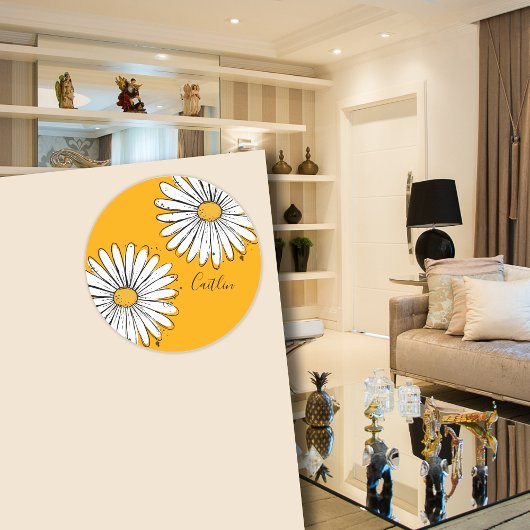 Trending Daisy Oranje inky art Ronde Sticker