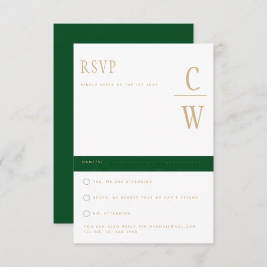 Trending Emerald Green Gold Wedding RSVP (Devant / Derrière)