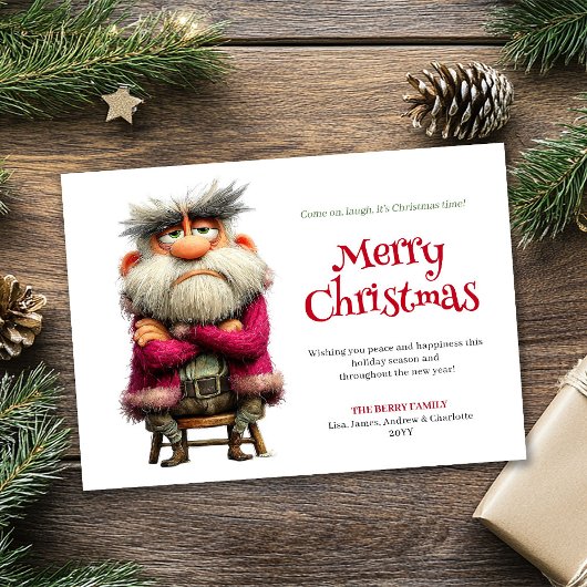 Trending funny grumpy Santa editable greeting card Feestdagenkaart