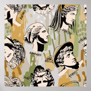 Trending Greek gods Art Portret Seamless Pattern. Poster