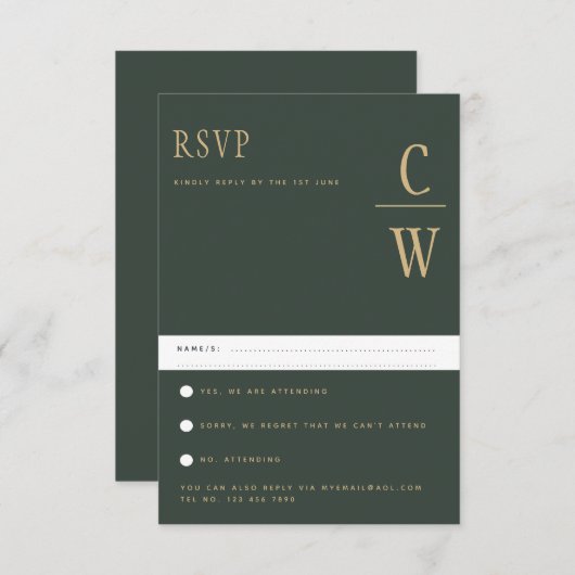 Trending Modern Moss Green Gold Wedding RSVP (Devant / Derrière)