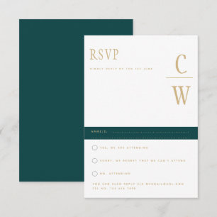 Trending Peacock TEAL Green Gold Wedding RSVP