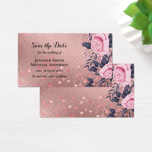 Trending ROSEGOLD Wedding Pink Navy Metallic Visitekaartje (Bureau)