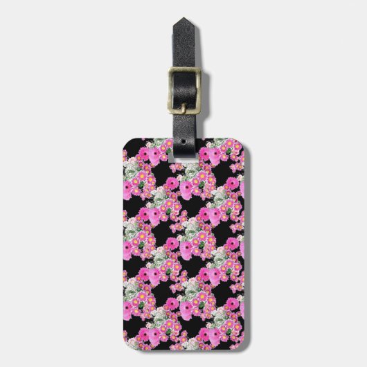 Trending Roze zwart bloemmotief accessoires Bagagelabel (Voorkant verticaal)