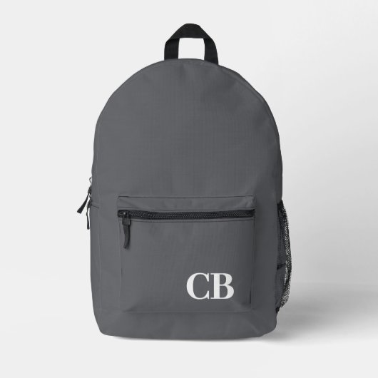 Trendkleur - Slate Grey Monogram Gedrukte Rugzak (Voorkant)