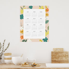 Trendy 2025 Peachy Wildflower 12 maanden Kalender Poster