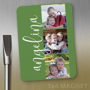 Trendy 3 foto collage aangepaste monogram magneet