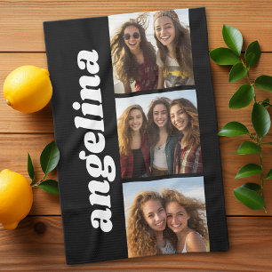 Trendy 3 foto's met Chunky Naam - Zwart Theedoek