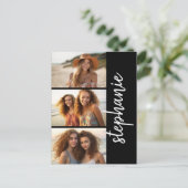 Trendy 3 Foto's zwart-wit moderne scriptnaam Briefkaart (Staand voorkant)