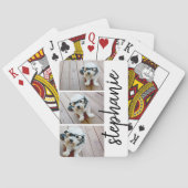 Trendy 3 Foto's zwart-wit moderne scriptnaam Pokerkaarten (Achterkant)