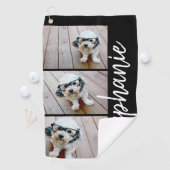 Trendy 3 Foto's zwart - witte moderne scriptnaam Golfhanddoek (Insitu)