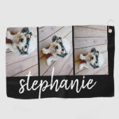 Trendy 3 Foto's zwart - witte moderne scriptnaam Golfhanddoek (Horizontaal)