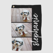 Trendy 3 Foto's zwart - witte moderne scriptnaam Golfhanddoek (Voorkant)