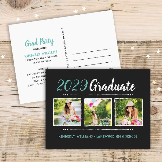 Trendy 3 Photo Collage Graduation Party Invitation